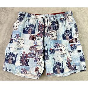 Croft & Barrow Medium Tropical Blue  Swim Trunks‎ Board Shorts Lined Hybrid